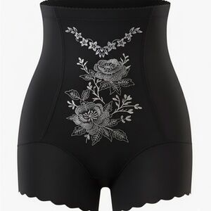 Black Floral Embroidered High-Waisted Panties